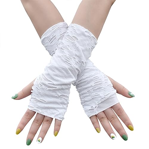 XAGMODSHN Punk Gothic Gloves Sleeves For Halloween Party Fingerless Gloves For Cosplay Dark Ripped Sleeves Halloween Costume