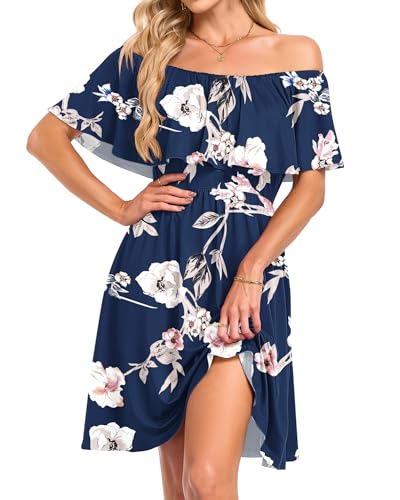 AUSELILY Womens Off the Shoulder Floral Dress Summer Wedding Guest Dresses