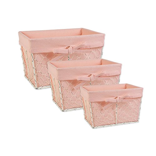 DII Farmhouse Chicken Wire Storage Baskets with Liner, Set of 3, Antique Blush, Assorted Sizes