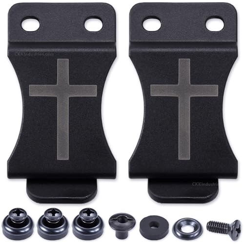 KYDEX Belt Clip for Holsters & Sheaths – (w/Cross Engraving) - (Fits 1.50in Belts) - (Inside-The-Waistband/IWB) - (USA Made) - (w/Mounting Hardware) - (2 Pack)