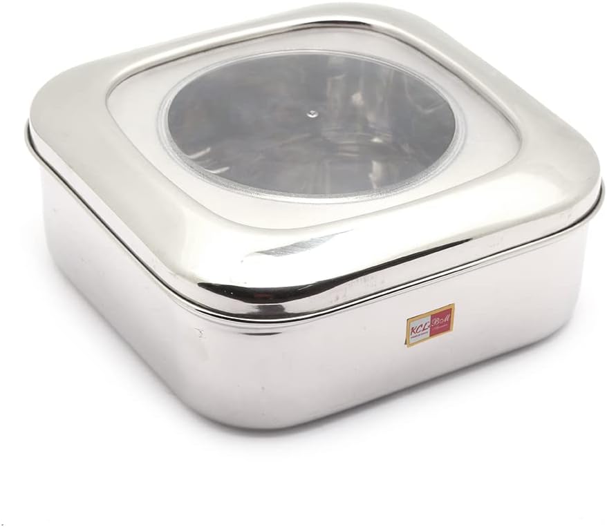 KCL Stainless Steel Kitchen's Storage Costic Square Shape Container Box with See Thorugh Lid - 1 Pcs (2000 ML)