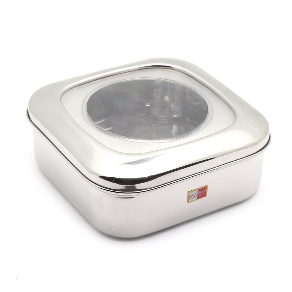 KCL Stainless Steel Kitchen's Storage Costic Square Shape Container Box with See Thorugh Lid - 1 Pcs (900 ML)