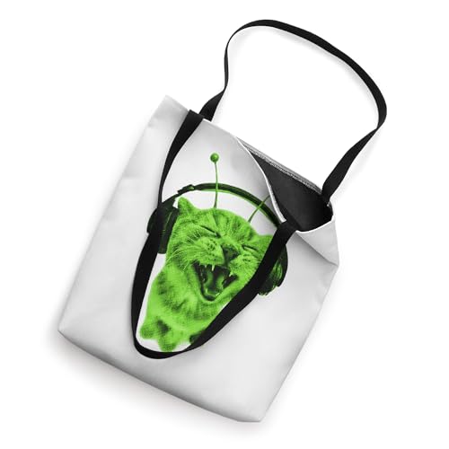 Y2K Alien Cat Meme Silly Cute Headphones Space Kitty Funny Tote Bag