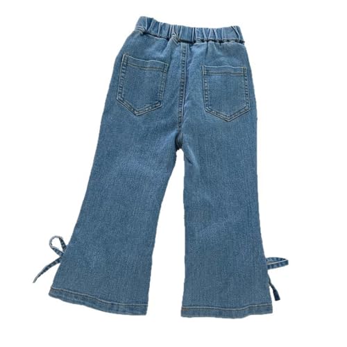 Kids Girls Bow Jeans Elastic Wide Leg Baggy Denim Pants High Waist Trousers Preppy Trendy Y2k Streetwear with Pockets4