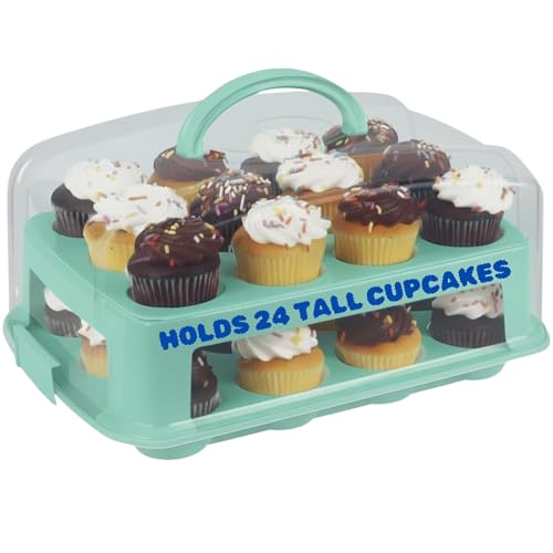 EXTRA TALL Cupcake Carrier for 24 Count - 3.5” Tall Tiers Hold 24 Frosted Cupcakes, Secure Design Prevents Damage! Muffin Storage Container