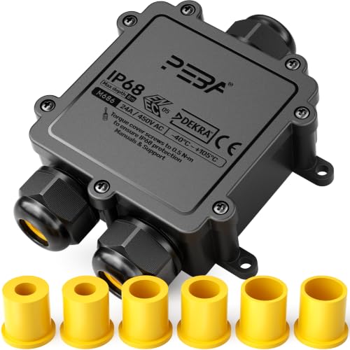 PEBA IP68 Wasserdichte Kabelanschlussdose, 3-Wege Outdoor Kabelverbinder, Abzweigdosen Wasserdicht Verteilerdose, Anschlussdosen, Kabelboxen, Kabelverbindung für 4-14 mm Kabeldurchmesser, Schwarz