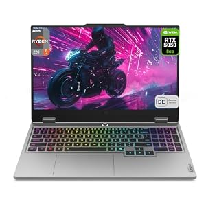 Lenovo LOQ 15AHP10 Gaming Laptop, AMD Ryzen 5 220, 32 GB DDR5 RAM, 1 TB PCIe SSD, 15.6" FHD (1920x1080) IPS Display, NVIDIA GeForce RTX 5050, Deutsches Tastatur-Layout, W11 Home, Luna Grey