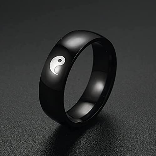 Colorful Bling Yin Yang Matching Ring Tai Chi Balance Stainless Steel Ring Friendship Bff Gift For Best Friend Lover-Size 8 #TOP1