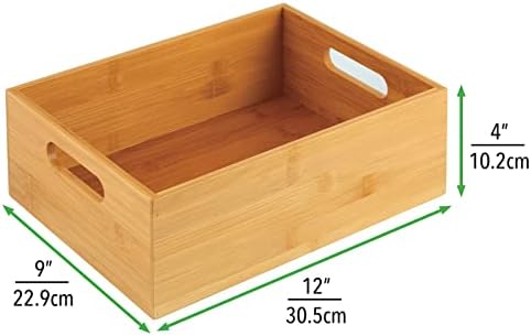 mDesign Kitchen Storage Box  Practical Storage Tray with Integrated Handles  Open Bamboo Kitchen Cupboard Organiser for Kitchen Utensils  Natural
