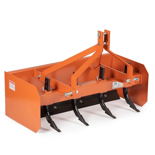 Titan Attachments Standard Series 3 Point 4 FT Rear Box Blade Scraper Grader, Cat 0 and 1 Hitch Tractor Attachment, Scarifier Teeth, Reversible Cutting Edge, for Leveling and Grading Land