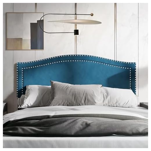 Castle Place Twin Curved Velvet Upholstered Headboard with Chrome Nailhead Trim, Navy Blue