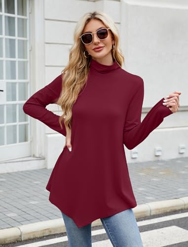 Image of JUSTFASHIONNOW Turtle Neck Shirts for Women Long Sleeve Fall Tunic Tops