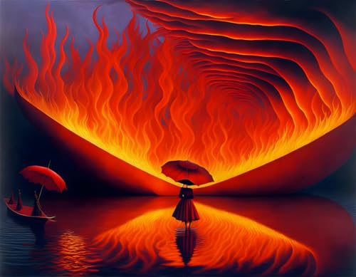 Poster sur toile Meechi 50x70cm : œuvre d'art surréaliste rivière de feu premium sans cadre