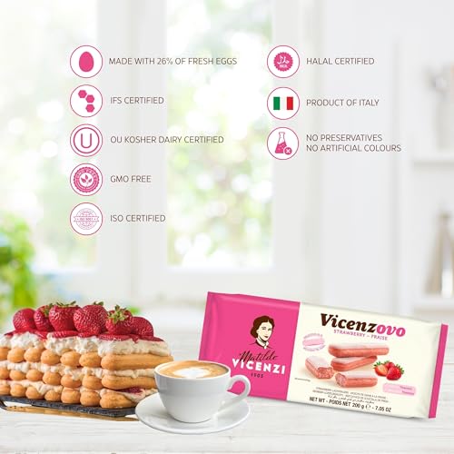 Image of Matilde Vicenzi Strawberry Ladyfingers 200g | Italy's Favorite Ladyfinger | Perfect for Tiramisu & Desserts | GMO-Free & All Natural Ingredients | Light, Crisp & Delicately Sweet