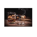 Póster de whisky en vidrio y cigarro para pared, impresión en lienzo, decoración de dormitorio, sala de estar, 40 x 60 cm