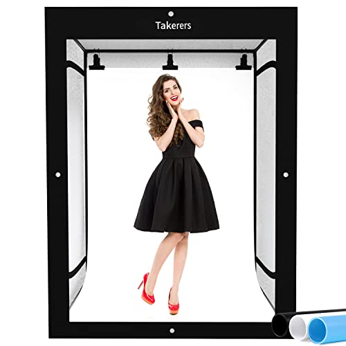 Professional Large Photo Light Box Photography Studio, Takerers 47X39X78Inch Led Dimmable Shooting Tent Continuous Lighting Cube Softbox For Portrait Clothing Photography With 3 Color Backdrops #TOP10