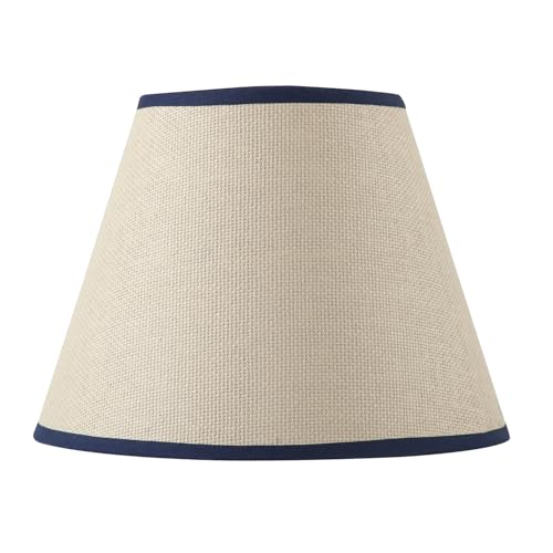 Traditional Rattan Tweed Lamp Shade with Navy Blue Cotton Fabric Trims | 25cm x 19cm | for Ceiling Pendant or Table Lamp Base by Happy Homewares - Image 5