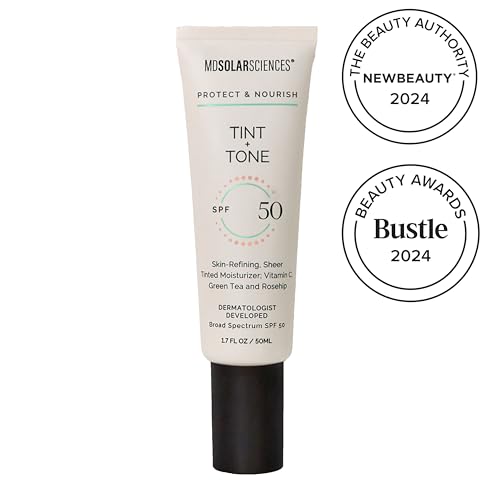 MDSolarSciences Tint + Tone Sheer Tinted Moisturizer SPF 50 | Evens Skin Tone, Brightens & Hydrates | Ceramides, Antioxidants & Vitamin C | Clinically Proven | Safe for Sensitive Skin (1.7 Fl Oz)