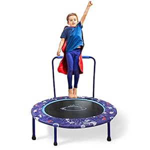 38″ Kids Trampoline Mini Trampoline with Exercise Foldable Bungee Rebounder Adjustable Handrail Safety Padded Cover for Indoor Outdoor