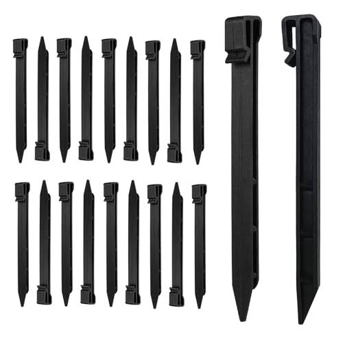 Meision 20 clavos de plástico para tierra, 25 cm, borde de césped, de plástico resistente, piquetas de plástico, adecuadas para suelos blandos en césped y jardines, antracita