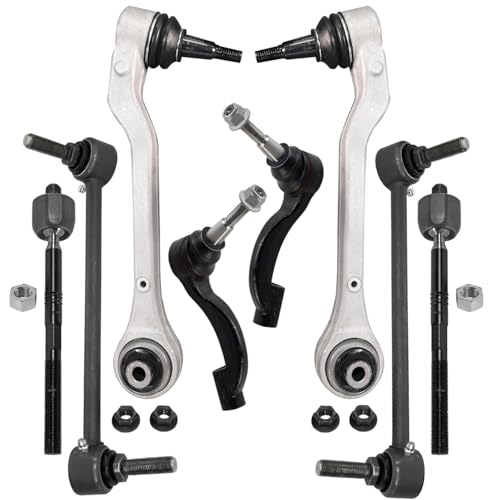 Image of Detroit Axle - RWD Front End Kit for 2014 2015 2016 2017 2018 2019 Cadillac CTS, 2 Lower Rearward Control Arms with Ball Joint 2 Sway Bar Links 4 Inner Outer Tie Rods Replacement
