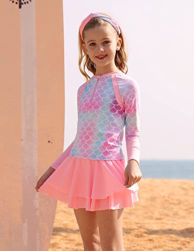 Grace Karin Girls Swimsuit 3-Piece Mermaid Rash Guard Bathing Suit Long Sleeve Swimwear Pink 12Y #TOP2