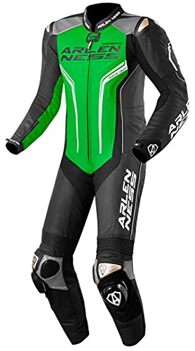 Arlen Ness Sugello Costume intero in pelle per moto, nero/grigio/verde, 50
