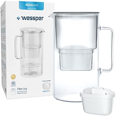Wessper Jarra filtradora de vidrio con filtro Brita Maxtra, 2.5 L, Gris Cover