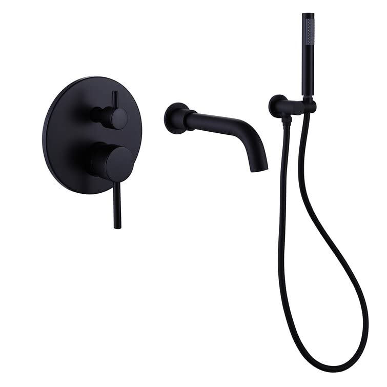 Mitigeur de baignoire-douche noir mat en laiton à haut débit mural