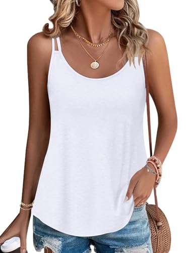 PLOKNRD Damen Tank Top Sommer Spaghetti Oberteile Ärmellose Rundhalsausschnitt Shirt Blusen Tops Weiß XL
