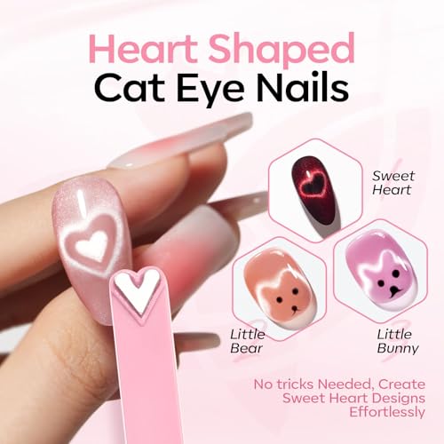 Image of modelones Cateye Gel Polish Nail Magnet, 8-in-1 Cat Eye Magnet Nail Art Wand for Gel Nails with Steel Ball, Glass Bead, French Tip, Clover, Heart & Swirl Effects for DIY Home Salon Manicure