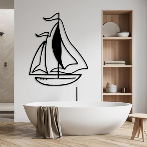 Art mural minimaliste en métal voilier noir pour décoration côtière