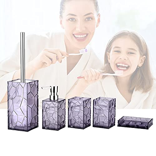 SADDPA DSMYYXGS Lot de 5 Accessoires de Salle de Bain 3D en Acrylique Ensemble de Bain Salle de Bains Kit Lotion de Bouteilles, Porte-brosses à Dents, de Gobelet, Porte-Savon, Buisson de Toilette