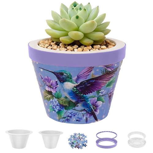 AwObEpl LED Puzzle Planter Pot with Light, 3D Round Succulent & Cactus Planter, Interactive Night Light & Home Decor, Unique for Plant Lovers (Purple)