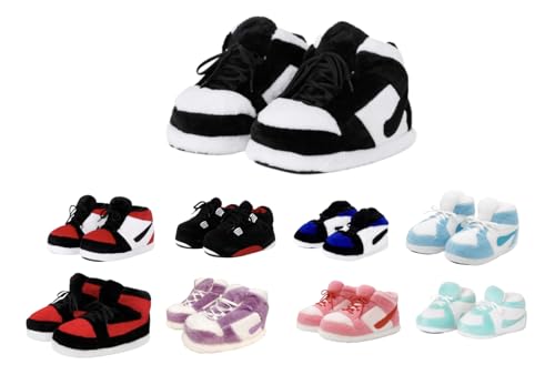 Warm Sneaker Slippersn Anti Slip Soft Comfy House Shoes Plush Fuzzy Slide One Size Fits Most Bigfoot Gift (Black White, US Footwear Size System, Adult, Women, Alpha Range, Medium, Small, Large)