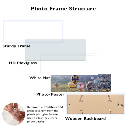 Image of JCJMY 9x27 Picture Frame with 8x24 Mat, Display Photo 8x24 with Mat or 9 x 27 Without Mat, Wall Hanging Large 9 by 27 Poster Frame with Plexiglass, White