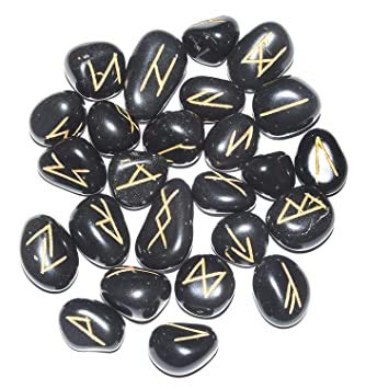 Natural Black Agate Pebbles Rune Stone, Set 25 Pieces