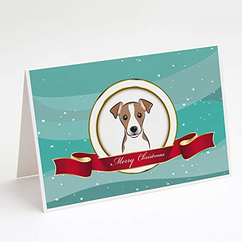 Caroline's Treasures BB1570GCA7P Jack Russell Terrier Merry Christmas Greeting Cards and Envelopes Pack of 8 Blank Cards with Envelopes Whimsical A7 Size 5x7 Blank Note Cards