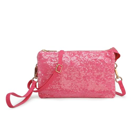 JEN & CO. Riley Sequin Small Crossbody Bags Wristlet Wallets Clutch Purses Shoulder Handbag for Women