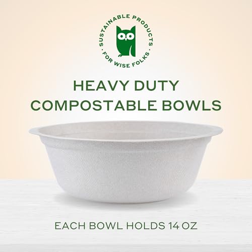 Caboo Disposable Bamboo Paper Bowls, 125 Pack of 14 Ounce Sturdy Biodegradable Bowls, Compostable Bowl, Microwave Safe Party Bowl, Eco Friendly Alternative to Plastic