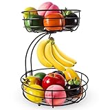 IMLUCKY Frutero de Cocina de 2 Niveles: Organizador de Frutas y Verduras de Acero Inoxidable con Gancho Tipo Banana - Cesta...