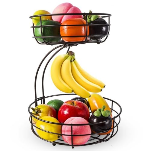 La mejor selección de Fruteros disponible en línea. 49 IMLUCKY Frutero de Cocina de 2 Niveles: Organizador de Frutas y Verduras de Acero Inoxidable con Gancho Tipo Banana - Cesta de Almacenamiento Ideal para la Encimera (Negro)