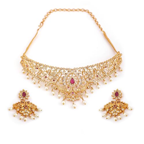 Rubans 22K Gold-Plated White Pink Ruby Stone-Studded Beaded Handcrafted Jewellery Set For Women (B0D6GDTT4B) Amazon Price History, Amazon Price Tracker