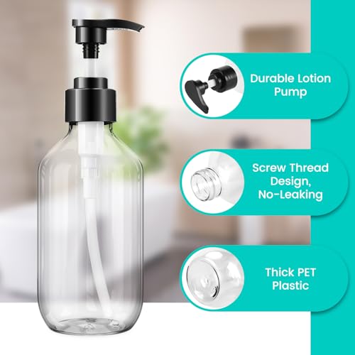 Teyssor Pump Bottle Dispenser Clear 2 Pack 300ml/10oz Empty Plastic Liquid Soap Dispensers, BPA-Free Refillable Container for Essential Oil Shampoo Lotion3