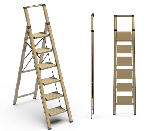 Image of SOLADDER 6 Step Ladder, Folding Step Stool, Lightweight Stepladder, Gold