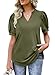 Tops for Women Casual Summer Short Puff Sleeve Tunic Shirts Summer V Neck Tshirts Spring Fashion Curved Hem Blouses Dressy T-Shirts Loose Fit Green XL