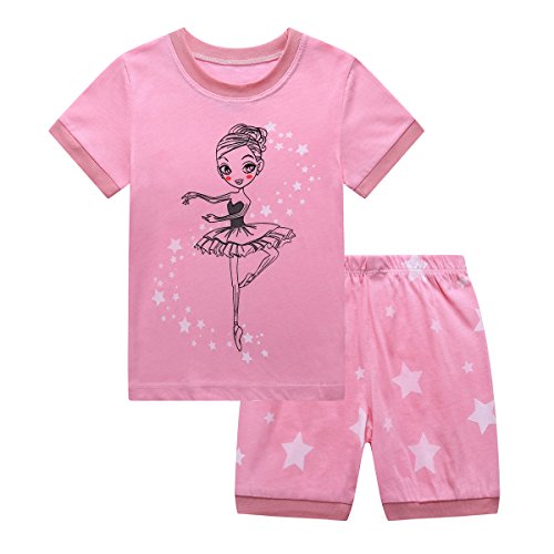 RKOIAN Little Girls' Short Sleeve Pajamas Sets Toddler 100% Cotton Pjs Kids Sleepwears