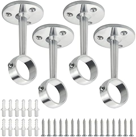 WMYCONGCONG 4 PCS Shower Curtain Rod Bracket 1 Inch Diameter Ceiling Mount Pole Holder Metal Closet Rod Support Brackets Wardrobe Flange Pole Socket with Screw Kit, Silver