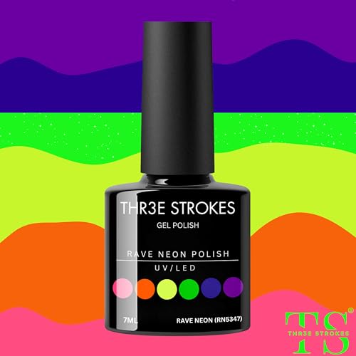 Image of THR3E STROKES Gel Nail Polish Set - 6 Colors Gel Polish Glitter Gel Polish Sparkle Nail Polish Gel Manicure DIY Salon Nail Art Gifts (RAVE NEON (RN5347), 7.5ML)