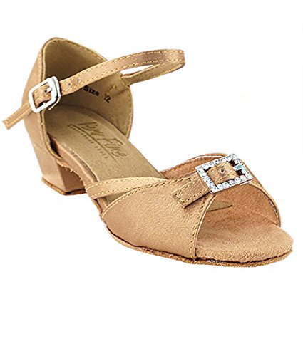 Very Fine Ballroom Latin Tango Salsa Dance Shoes for Girls - 1720G - 1.5 inch Heel-Brown Satin - Size - 3.5 M